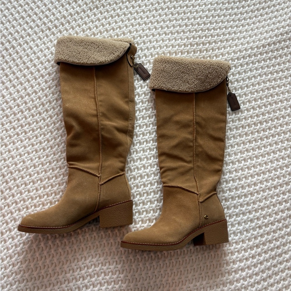 Coach Tan Winter Boots with Suede Texture
